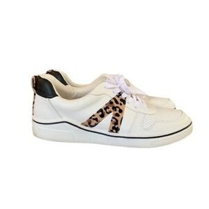 MIA Womens White Y2K Leopard Accent Low Top Sneakers Casual Chic Shoes Size 8.5